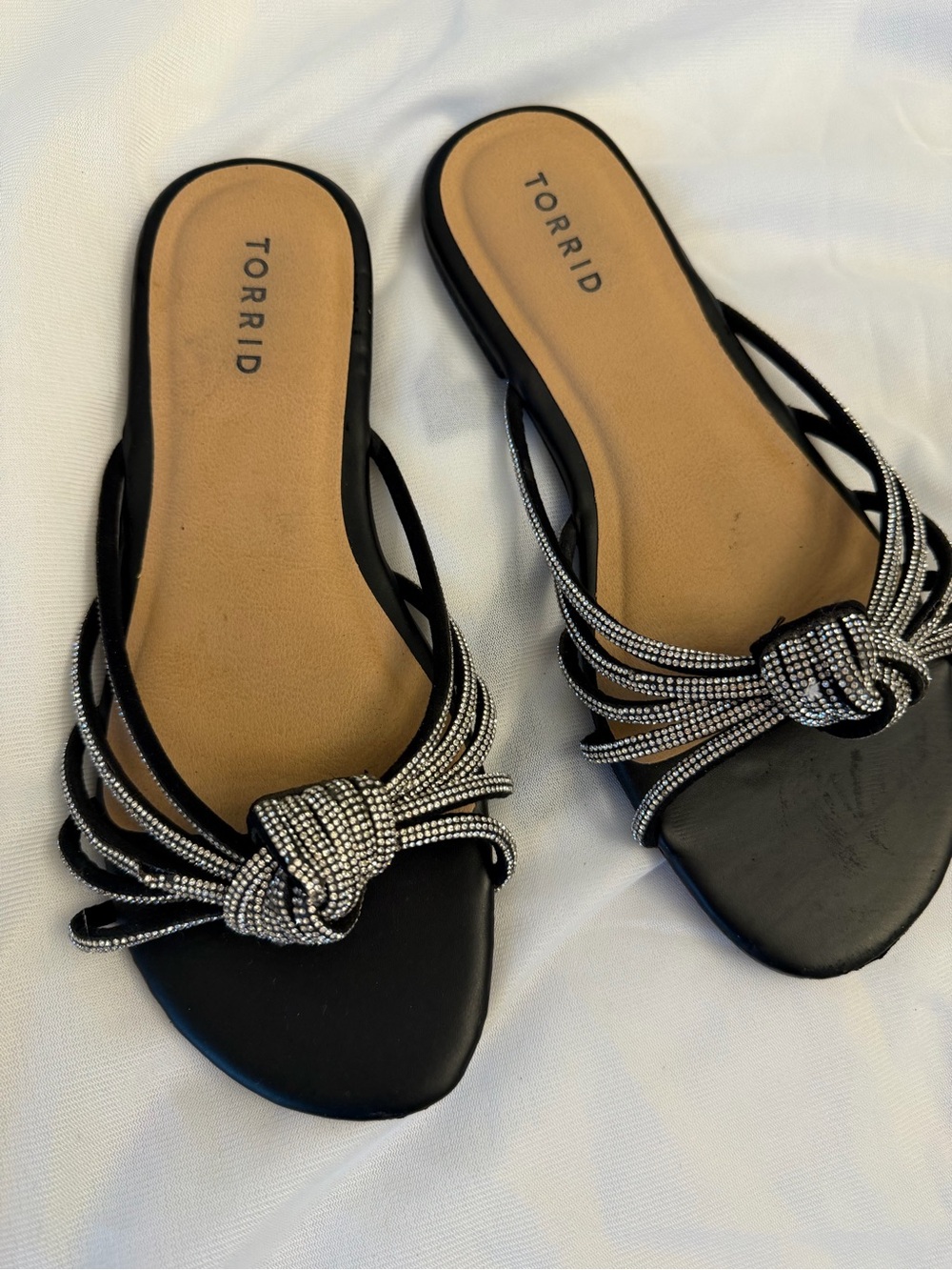 torrid Black Knot Slide Sandals with Silver Rhinestone Trim